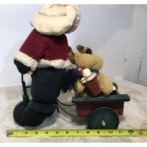 Santa Claus Riding a Bike & Reindeer Plush Toy Wagon 13" Tall 11" Wide - Picture 9 of 10
